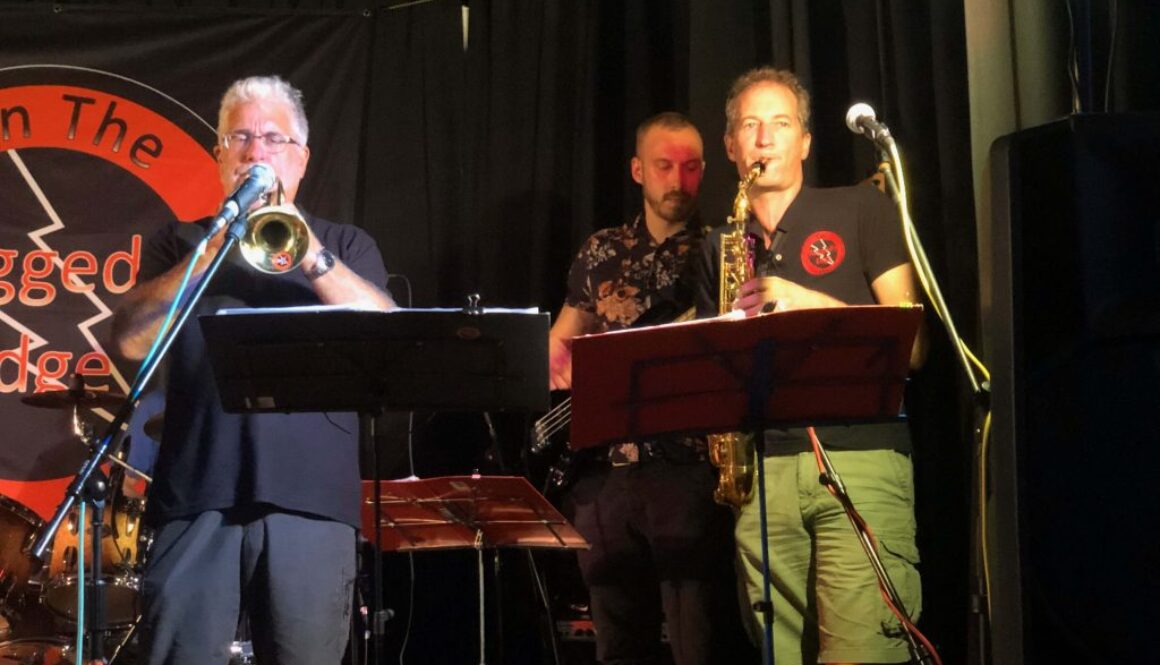 Brass section and bass. Charity covers/tribute band.